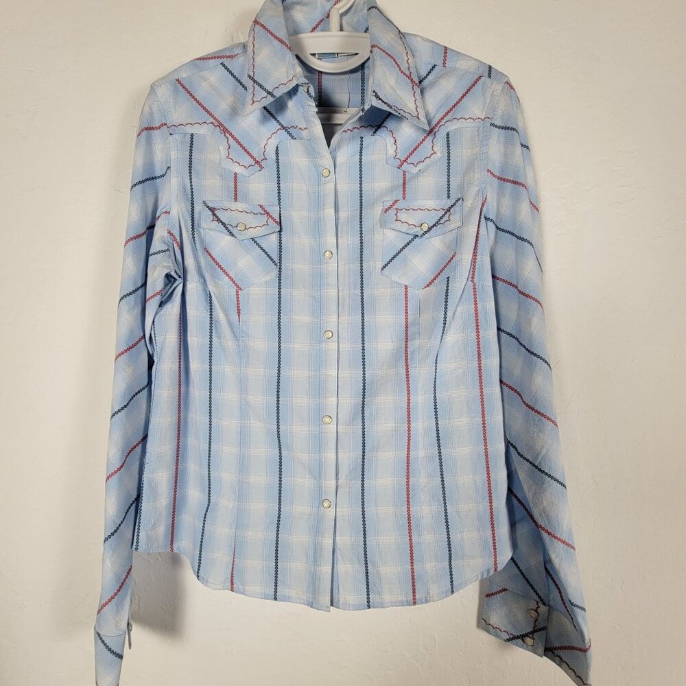 Cowgirl Up Womens Long-Sleeve Embroidered Snap Western Plaid Shirt Large New